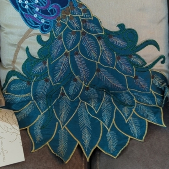 MARLO LORENZ | Embroidered Sequined Peacock Vintage Throw Pillow - Picture 6 of 11